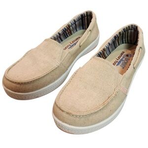 Skechers Bobs Beige Tan Off White Linen Marina Mastic Boat Shoes 11